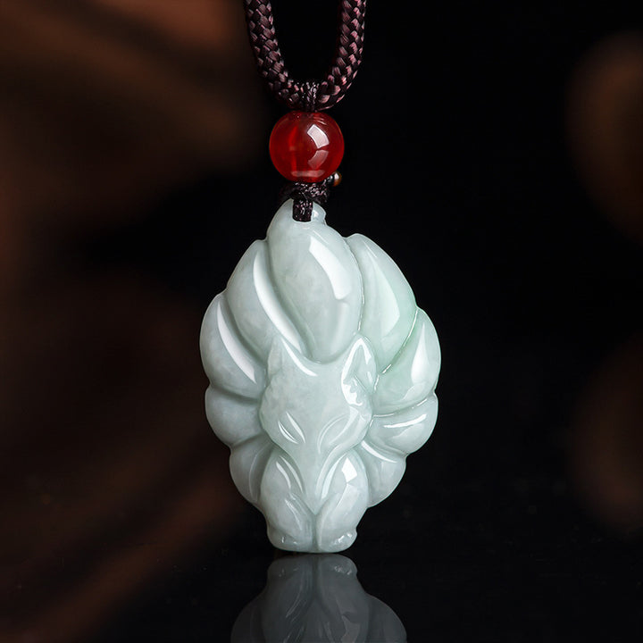 Buddha Stones Natural Jade Nine Tailed Fox Luck Prosperity Necklace Pendant - Jade (Prosperity ♥ Abundance) - image 0