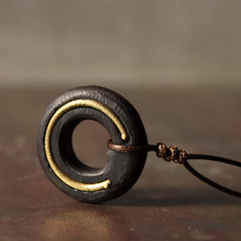 Buddha Stones Zen Circle Ebony Wood Peace Calm Necklace Pendant - image 8