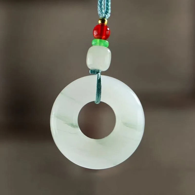 Buddha Stones Natural Jade Peace Buckle Prosperity Necklace Pendant - image 7