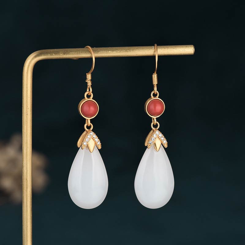 Buddha Stones FengShui White Jade Luck Drop Earrings - 3 - image 8