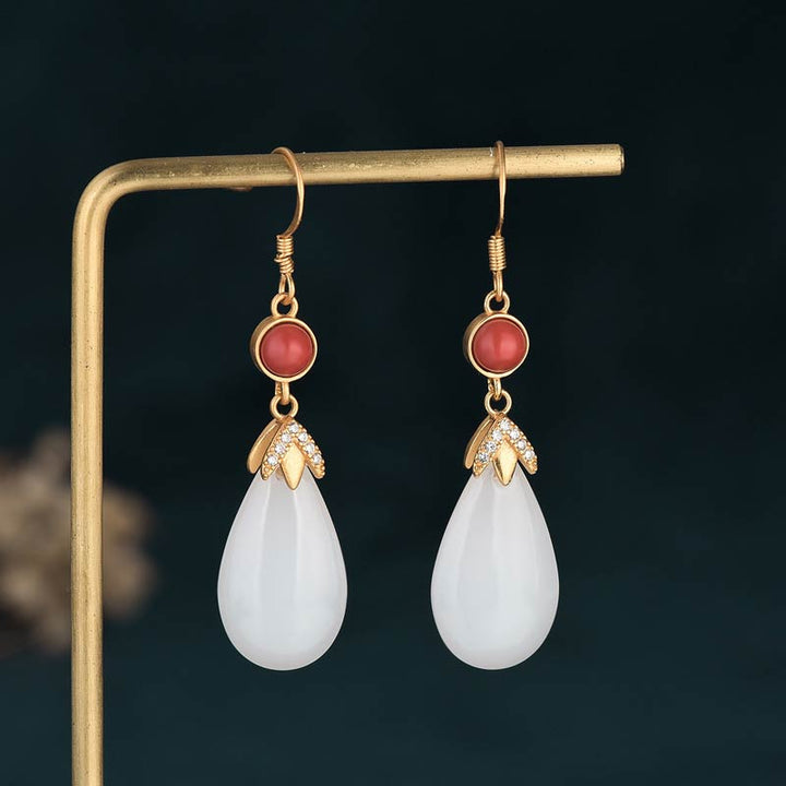 Buddha Stones FengShui White Jade Luck Drop Earrings - 3 - image 8