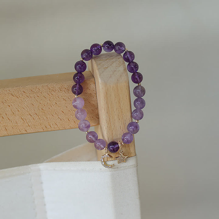 Buddha Stones Amethyst Crystal Moon Star Healing Bracelet - image 5