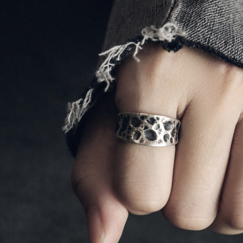 Buddha Stones 925 Sterling Silver Bump Texture Design Protection Ring - image 1