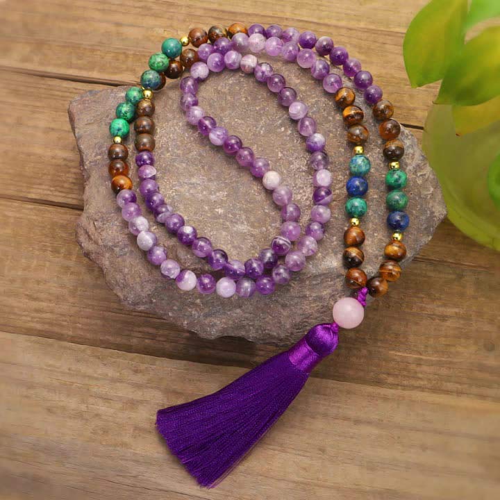 Buddha Stones Tibetan Amethyst Purify Bracelet Mala Set - Necklace - image 5
