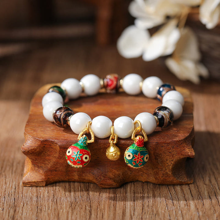 Buddha Stones Gold Swallowing Beast Family Charm Liuli Glass Colorful Porcelain Bead Luck Bracelet - Copper Gold Swallowing Beast Family&Colorful Gold Silver Foil Bead - image 8
