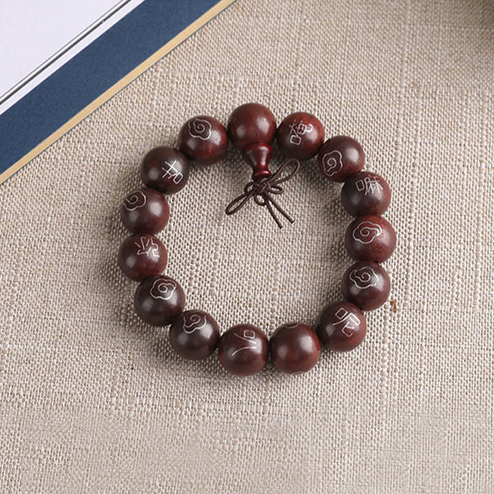 Buddha Stones 925 Sterling Silver Inlaid Small Leaf Red Sandalwood Om Mani Padme Hum Character Auspicious Clouds Protection Bracelet - image 13