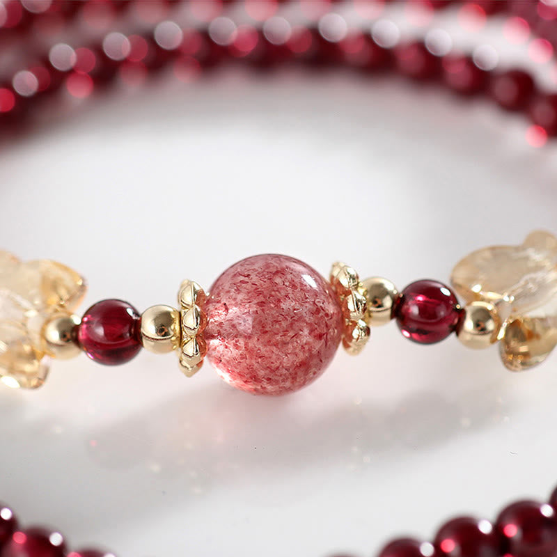 Buddha Stones 14K Gold Plated Natural Garnet Strawberry Quartz Butterfly Protection Double Wrap Bracelet - image 6