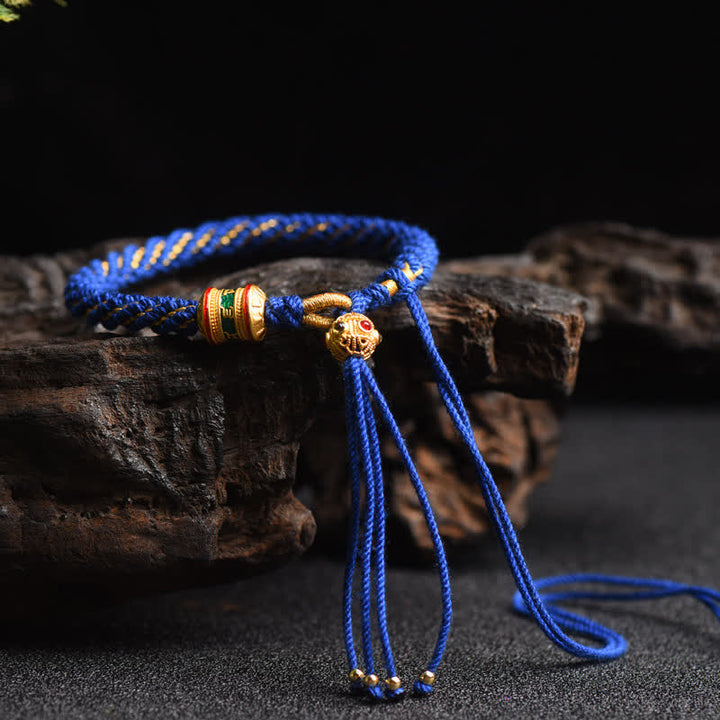 Buddha Stones Tibetan Handmade Luck Prayer Wheel Bead Charm Weave Colorful String Bracelet - Blue(Wrist Circumference 14-19cm) - image 9