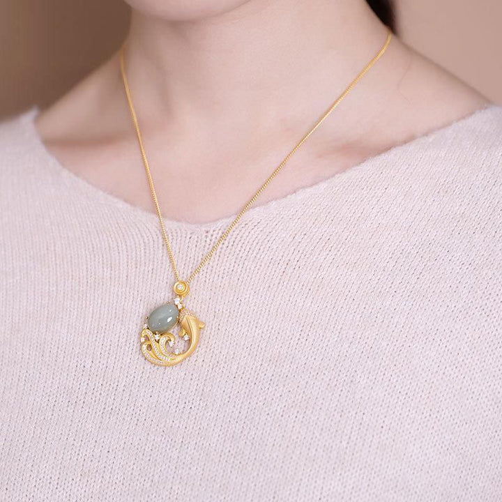 Buddha Stones Cyan Jade Koi Fish Healing Calm Necklace Pendant - image 2