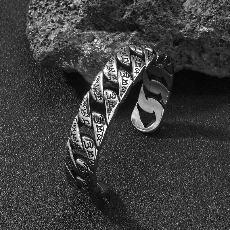 Buddha Stones Tibetan Om Mani Padme Hum Mantra Titanium Steel Peace Cuf Bangle Bracelet - image 1