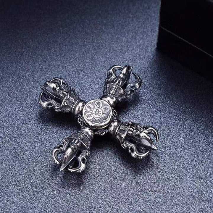 Buddha Stones Tibetan 925 Sterling Silver Double Dorje Vajra Engraved Spiritual Power Pendant - image 6