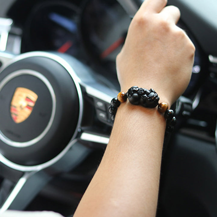 Buddha Stones FengShui PiXiu Rainbow Obsidian Tiger Eye Wealth Bracelet - image 5