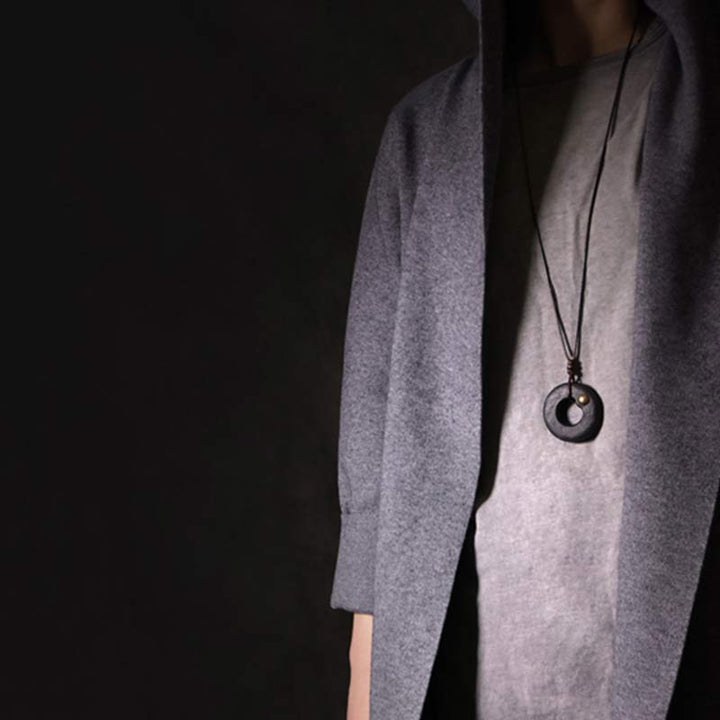 Buddha Stones Zen Circle Ebony Wood Peace Calm Necklace Pendant - image 5