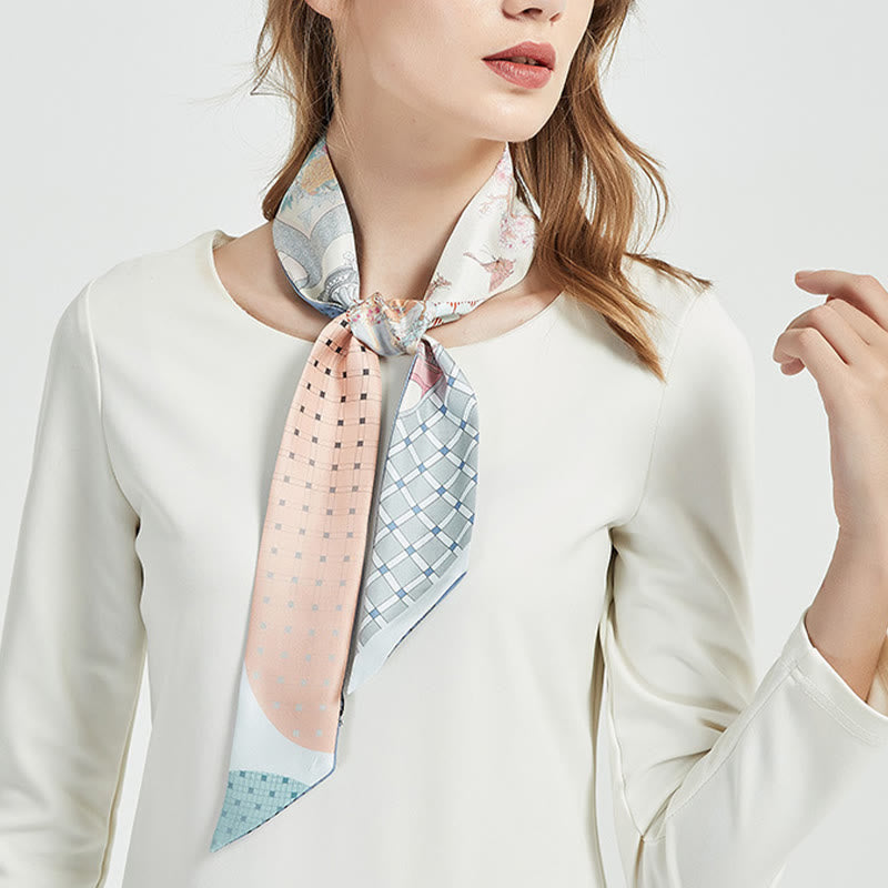 Buddha Stones Dunhuang Frescoes Mountains Sunset Floral Pattern 100% Mulberry Twilly Silk Neck Hair Scarf - image 14