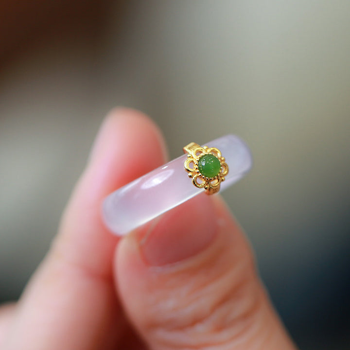 Buddha Stones White Agate Cyan Jade Turquoise Red Agate Luck Protection Ring - image 3