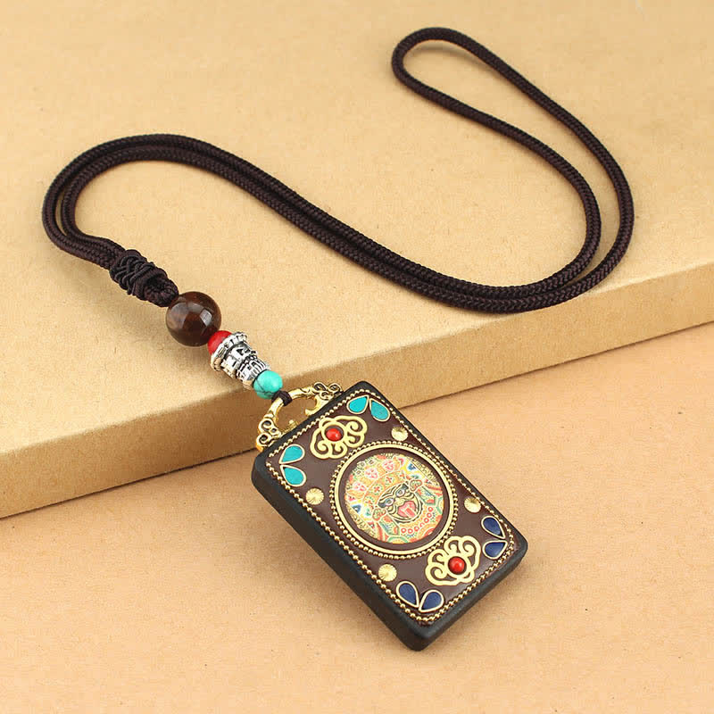 Buddha Stones Tibet God of Wealth Thangka Ebony Peace Necklace Pendant - Zakiram God of Wealth Thangka - image 14