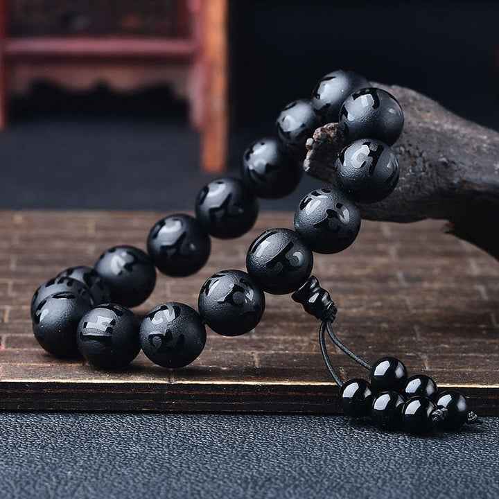 Buddha Stones Tibet White Crystal Black Onyx Om Mani Padme Hum Meditation Bracelet - image 14