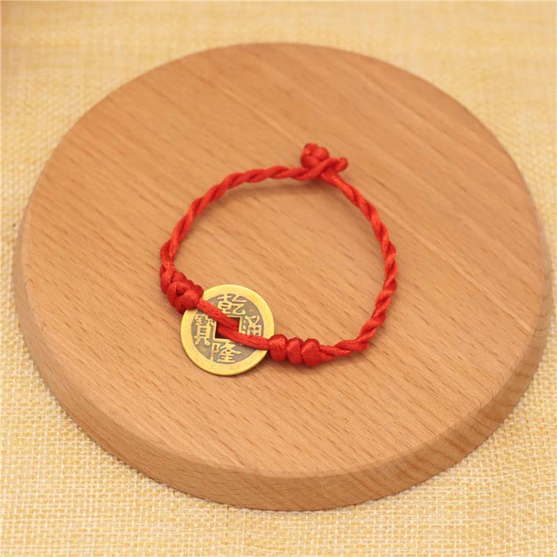 Buddha Stones Copper Coin Fortune Red String Weave Bracelet - Knot Copper Coin(Bracelet Size 14-20cm) - image 6