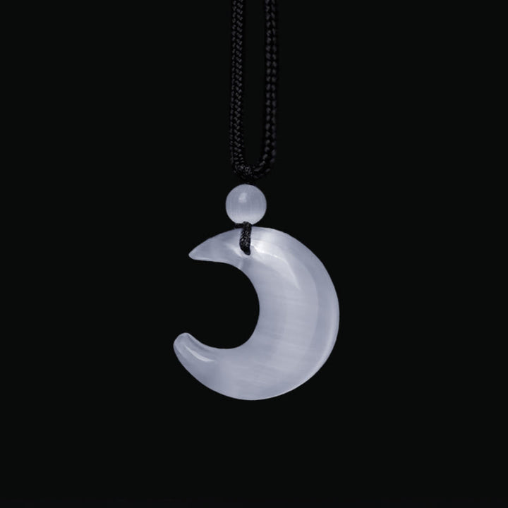 Buddha Stones Natural Silver Sheen Obsidian Selenite Crystal Crescent Moon Yin Yang Couple Protection Necklace Pendant - image 10