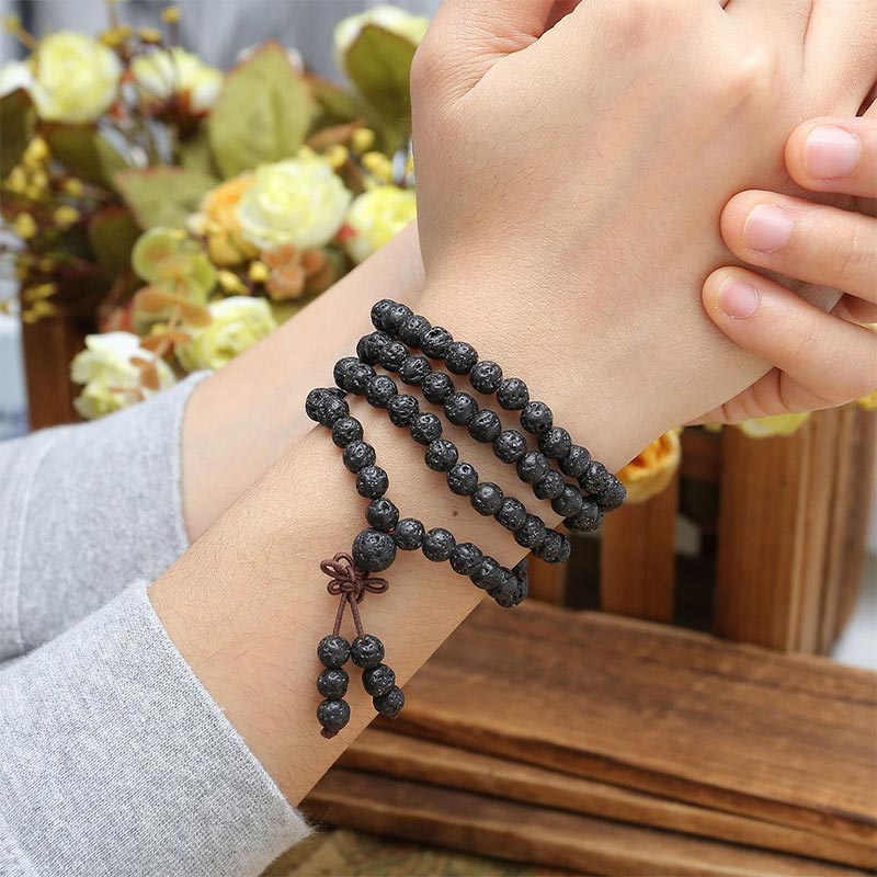 Buddha Stones Natural Lava Rock 108 Beads Protection Bracelet - image 2