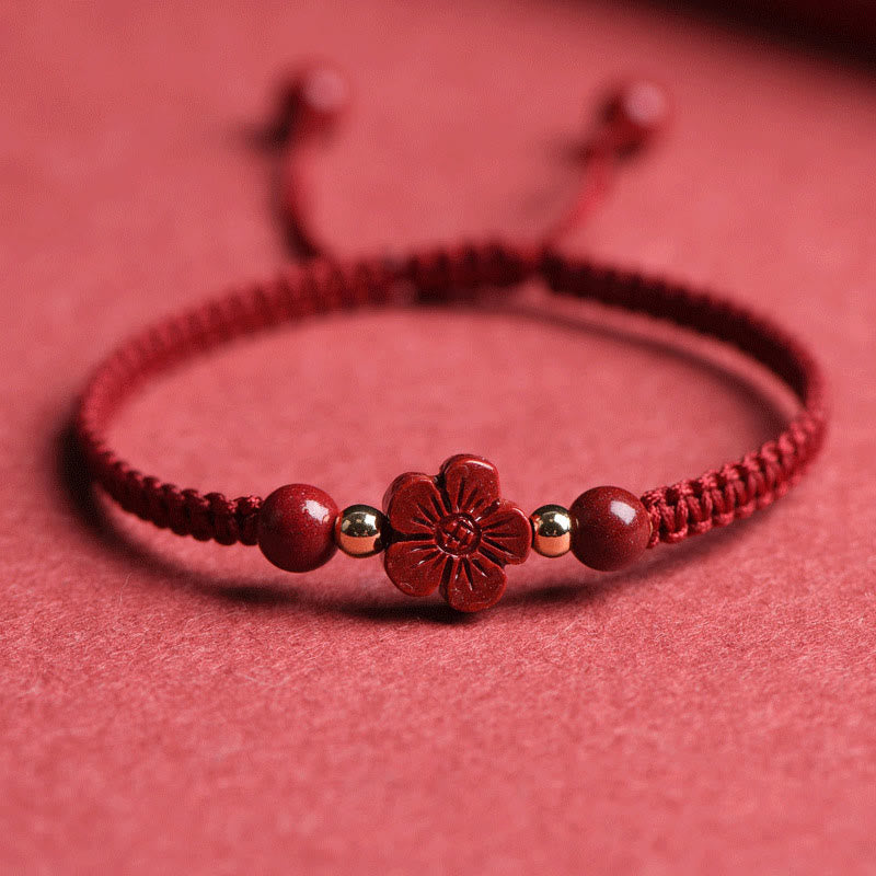 Buddha Stones Four Leaf Clover Five-petal Flower Cinnabar Blessing Red String Bracelet - Cinnabar - Happiness Five-petal Flower(Wrist Circumference 15-19cm) - image 11