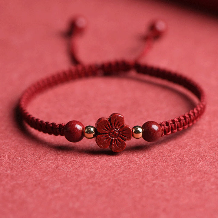 Buddha Stones Four Leaf Clover Five-petal Flower Cinnabar Blessing Red String Bracelet - Cinnabar - Happiness Five-petal Flower(Wrist Circumference 15-19cm) - image 11