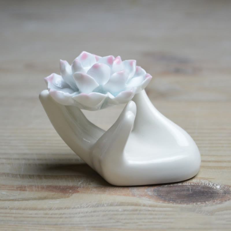 Buddha Stones Small Ceramic Lotus Hand Healing Meditation Incense Burner Decoration - image 2