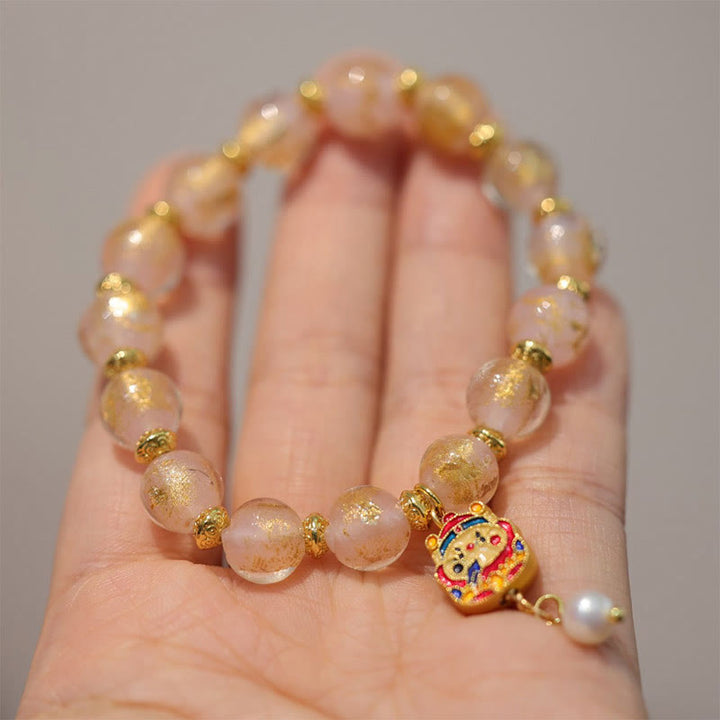 Buddha Stones Gourd God Of Wealth Charm Fortune Liuli Glass Bead Incense Ash Porcelain Bead Bracelet - Golden Bead God Of Wealth Charm(Wrist Circumference 14-15cm) - image 7