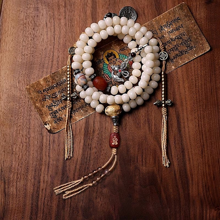 Buddha Stones Tibet 108 Mala Beads Bodhi Seed Bagua Vajra Dzi Bead Gray Agate Wealth Bracelet - Bodhi Seed&Gray Agate - 11mm - image 15