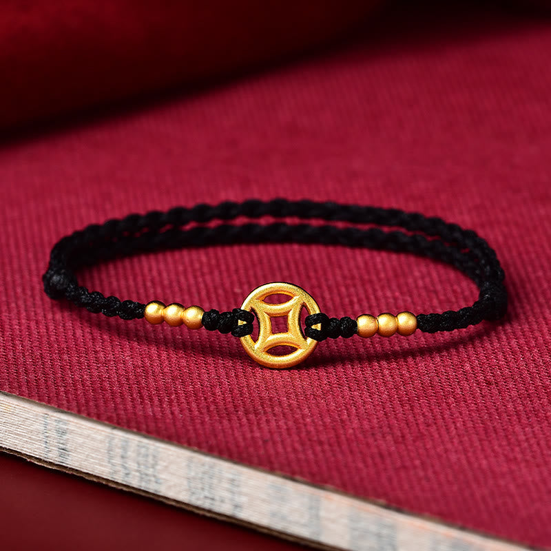 Buddha Stones Copper Coin Strength Braided String Bracelet Anklet - Black - Anklet(Anklet Circumference 24cm) - image 6