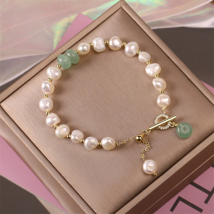 Buddha Stones Pearl Green Strawberry Quartz Bead Healing Chain Bracelet - image 6