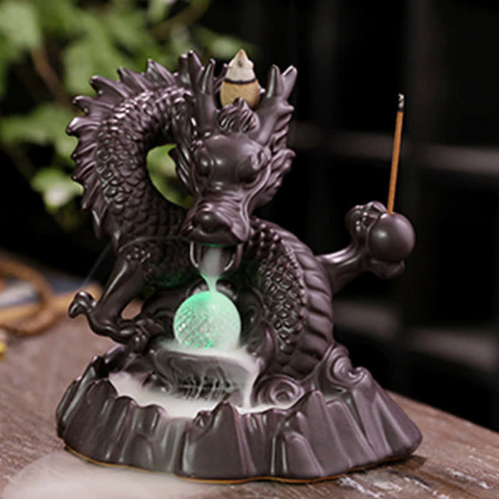 Buddha Stones Auspicious Dragon Ceramic Backflow Smoke Fountain Meditation Healing Incense Burner Led Ball Decoration - image 3
