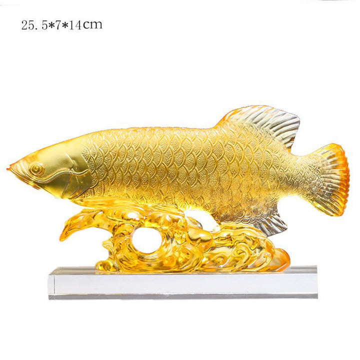 Buddha Stones Handmade Liuli Crystal Koi Fish Art Piece Luck Home Office Decoration - Medium Gold&Base - image 11