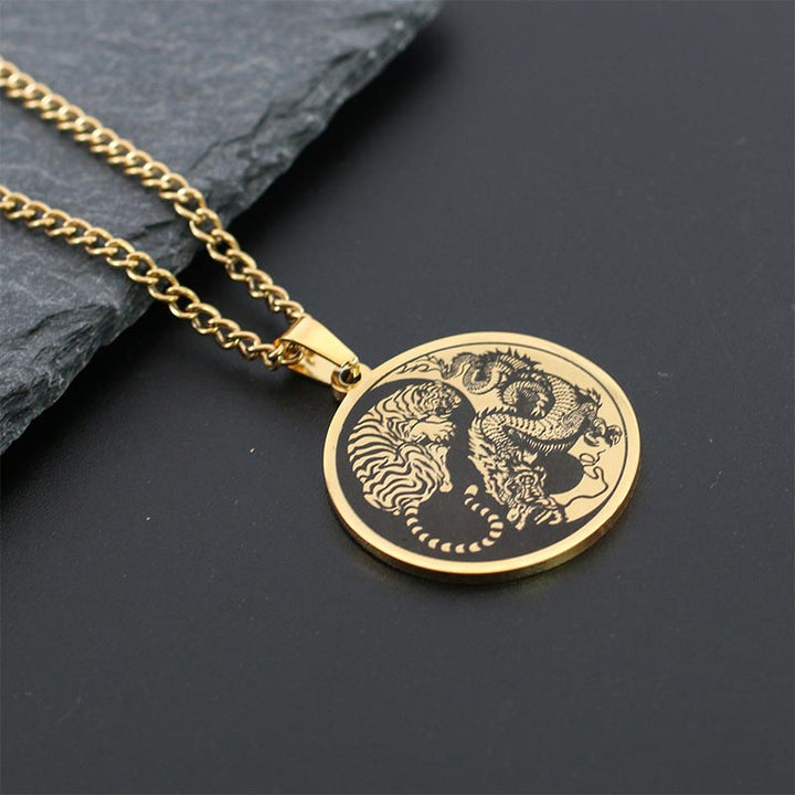 Buddha Stones Tiger Dragon Titanium Steel Chain Necklace Harmony Pendant - image 7