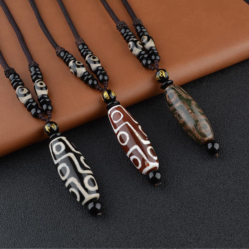 Buddha Stones Nine-Eye Dzi Bead Wealth Protection Necklace - image 0