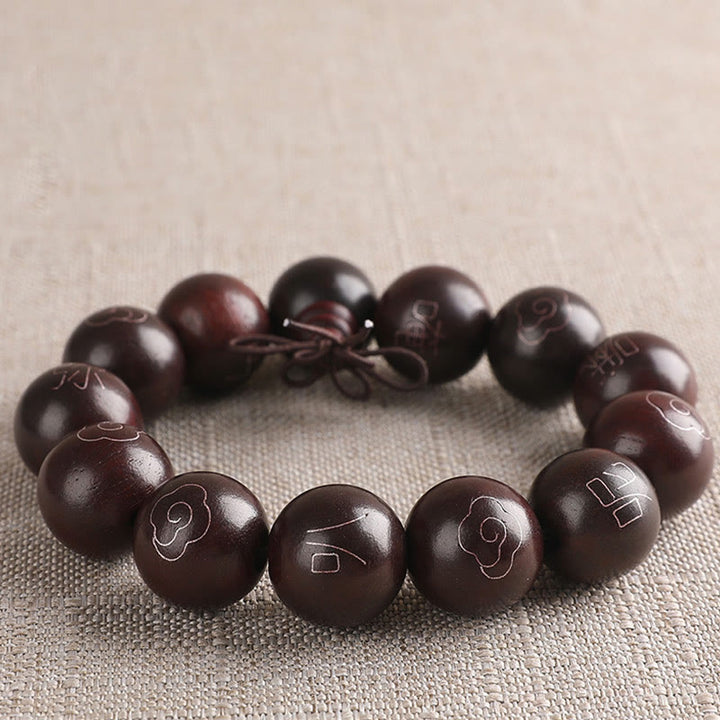 Buddha Stones 925 Sterling Silver Inlaid Small Leaf Red Sandalwood Om Mani Padme Hum Character Auspicious Clouds Protection Bracelet - 18mm - image 9