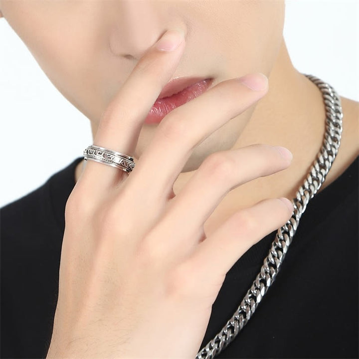 Buddha Stones Tibetan Om Mani Padme Hum PiXiu Engraved Wealth Luck Rotatable Ring - image 5