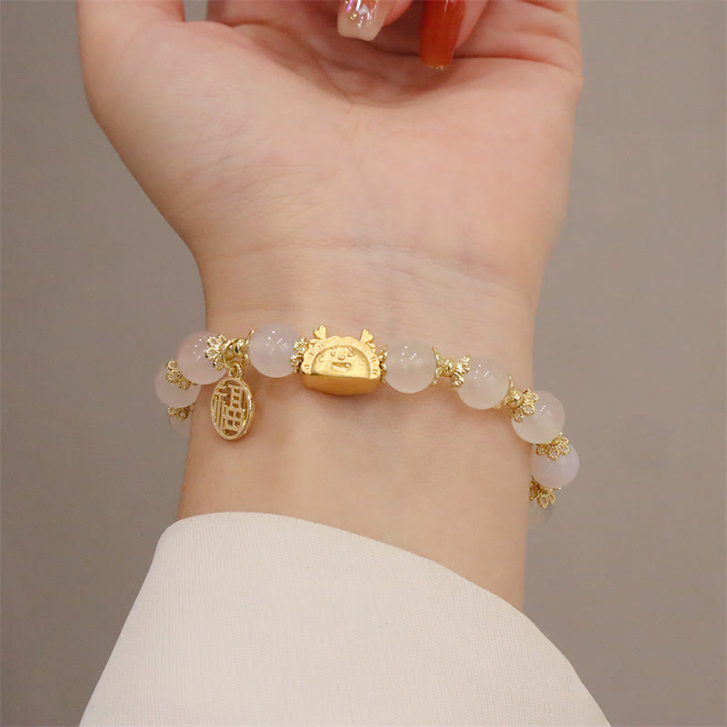 Buddha Stones Year Of The Dragon Red Agate Strawberry Quartz Black Obsidian Jade Garnet Pearl Cinnabar Dumpling Dragon Luck Fu Character Bracelet - image 8