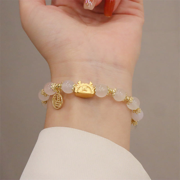 Buddha Stones Year Of The Dragon Red Agate Strawberry Quartz Black Obsidian Jade Garnet Pearl Cinnabar Dumpling Dragon Luck Fu Character Bracelet - image 8