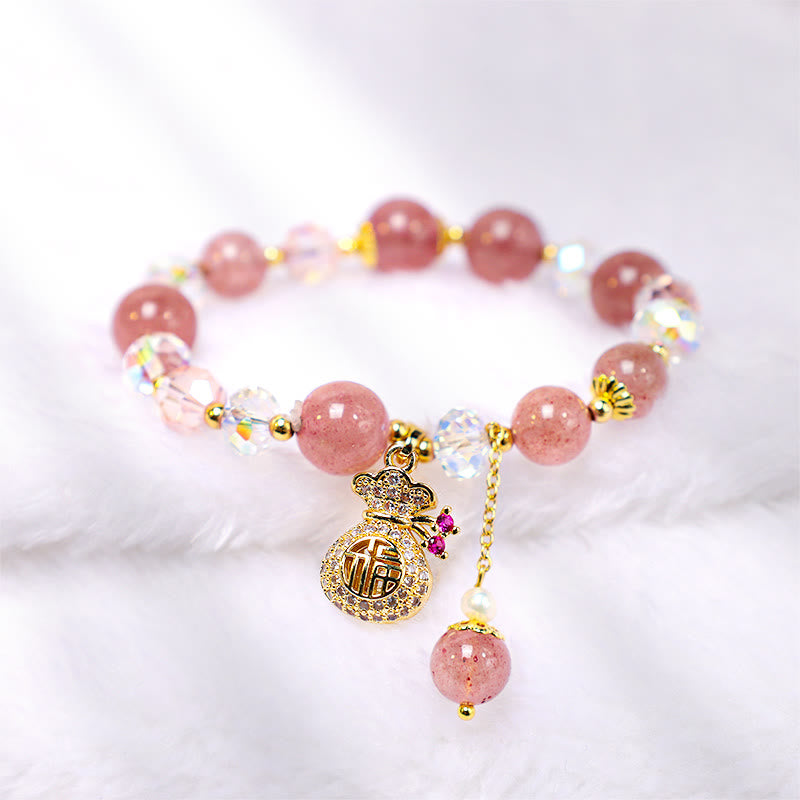 Buddha Stones Natural Strawberry Quartz Crystal Money Bag Charm Positive Bracelet - image 8