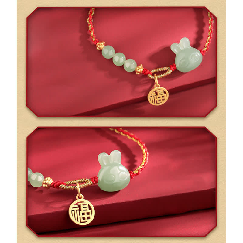 Buddha Stones 925 Sterling Silver Year of the Rabbit Hetian Jade Happiness Luck Red String Bracelet - image 8