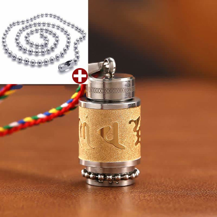 Buddha Stones Tibet Om Mani Padme Hum Shurangama Mantra Titanium Steel Wisdom Amulet Necklace Pendant - 1.4*2.4cm - Gold - Colorful String&Bead Chain - image 19
