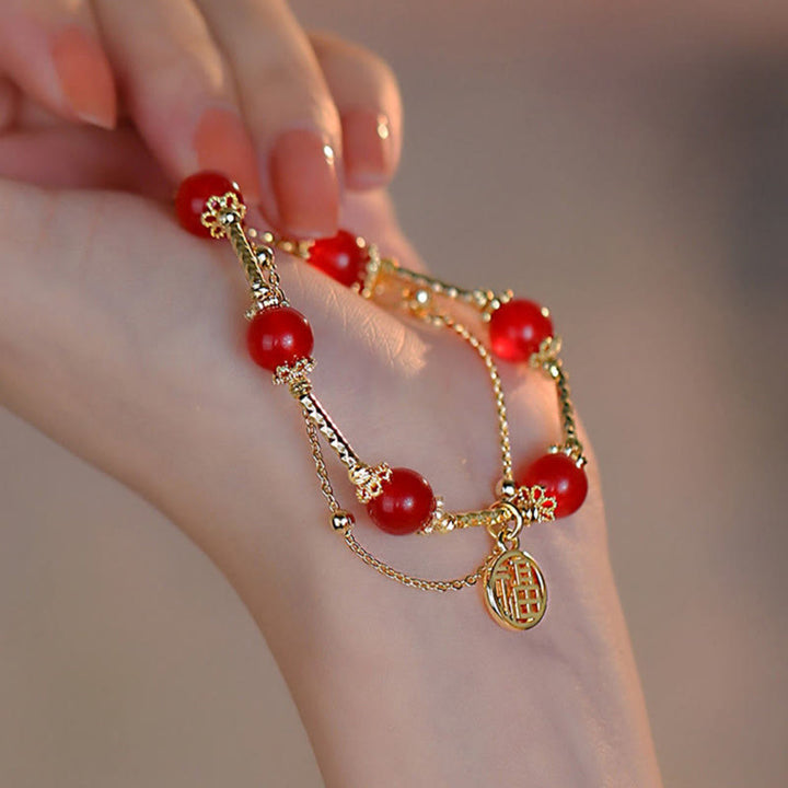 Buddha Stones Red Agate Fu Character Charm Self-acceptance Bracelet - image 7