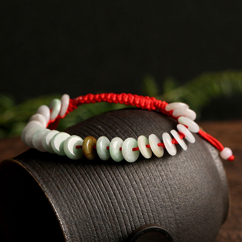 Buddha Stones Natural Round Jade Luck Red String Protection Bracelet - image 1