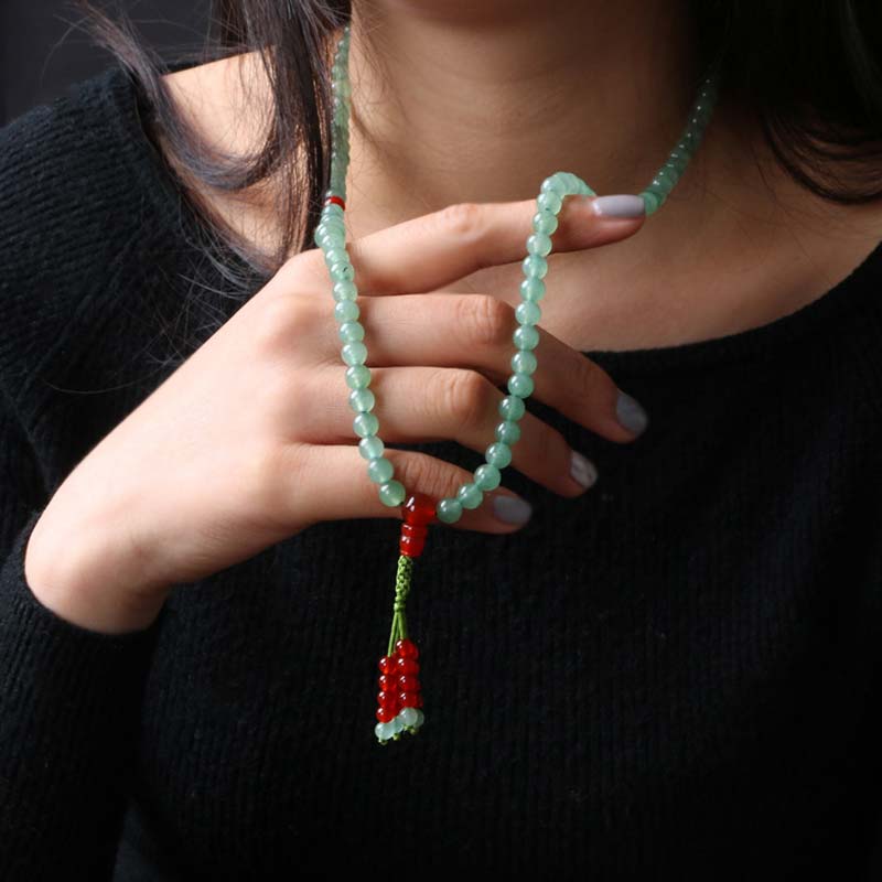 Buddha Stones 108 Beads Green Aventurine Red Agate Luck Mala Bracelet - image 4