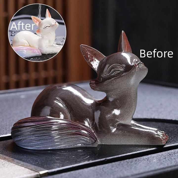 Buddha Stones Color Changing Small Cute Fox Tea Pet Resin Home Figurine Decoration - Color Changing - 1Pc Fox Lying Down 10.4*6.6*7.2cm - image 10