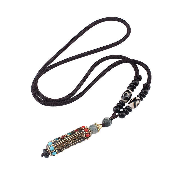 Buddha Stones Tibetan Om Mani Padme Hum Dzi Bead Wenge Wood Necklace Pendant - image 12