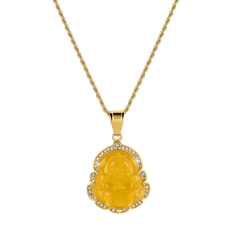 Buddha Stones 18K Gold Filled Laughing Buddha Jade Luck Necklace Chain Pendant - Yellow - image 19