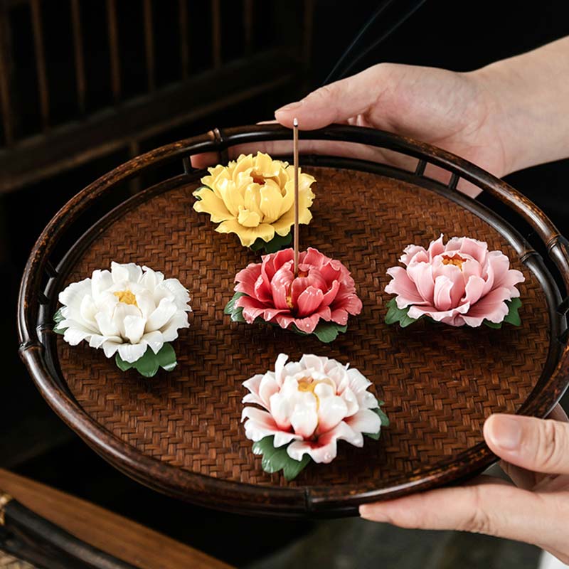 Buddha Stones Tibetan Lotus Blessing Ceramic Stick Incense Burner Decoration - image 1