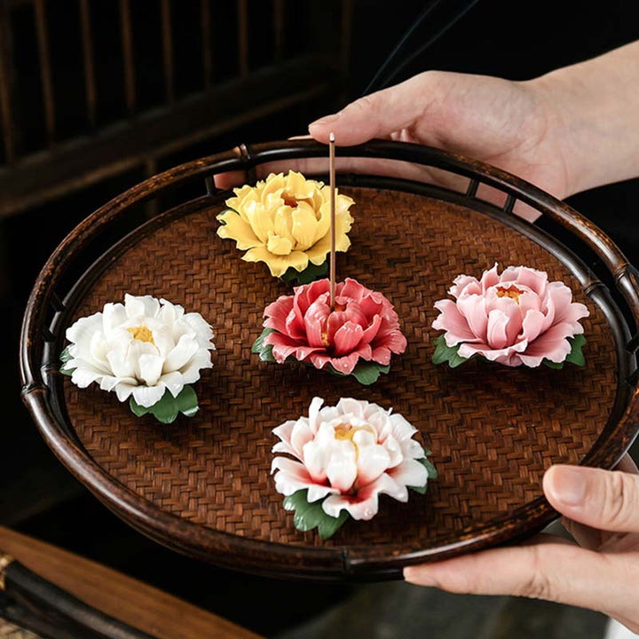 Buddha Stones Tibetan Lotus Blessing Ceramic Stick Incense Burner Decoration - image 1